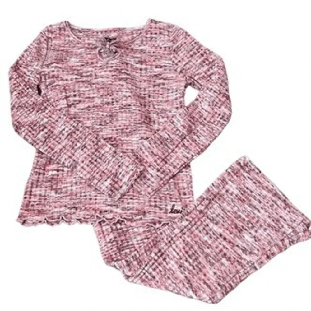 Levis Girls 6X Space Dye Knit Ribbed Top and Matching Flare‎ Pants Outfit Pink